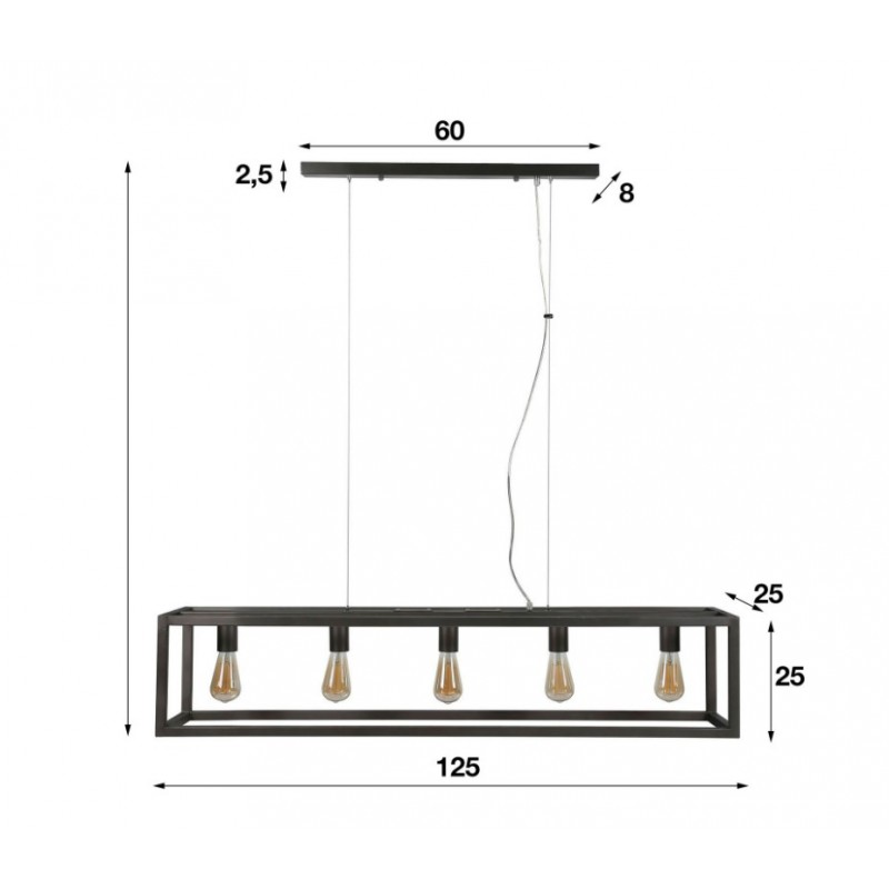 ZI Hanging lamp 5L rectangle squared tube